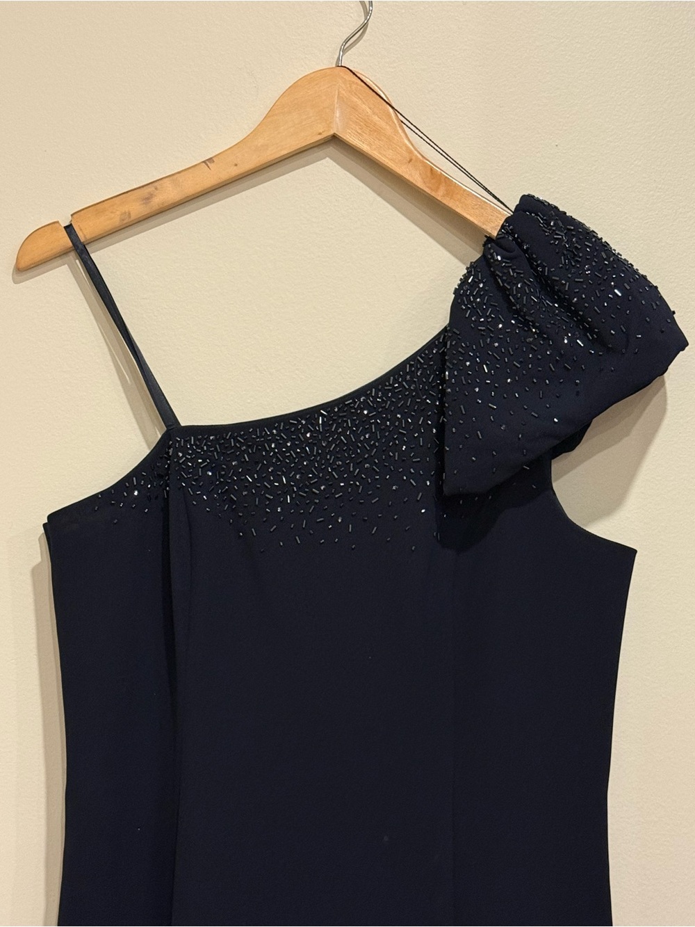 Anthropologie Navy One-Shoulder Beaded Cocktail Dress